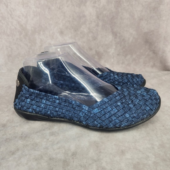 Bernie Mev CATWALK Women's Shoes 38 (7.5) Woven Slip-On Stretch Navy Blue Flats - Picture 1 of 5